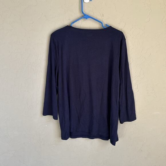 Talbots navy front tie 3/4‎ sleeve cotton and Modal extra large top ￼ - Picture 3 of 3